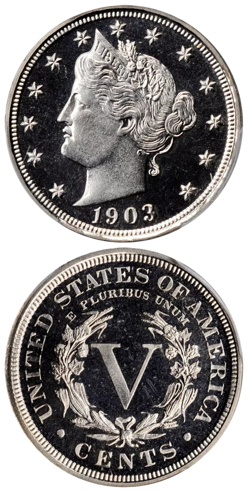 1903 proof Liberty nickel rotated die variety showing medal alignment error