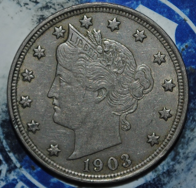 1903 Liberty nickel doubled die obverse showing doubling on lettering or date